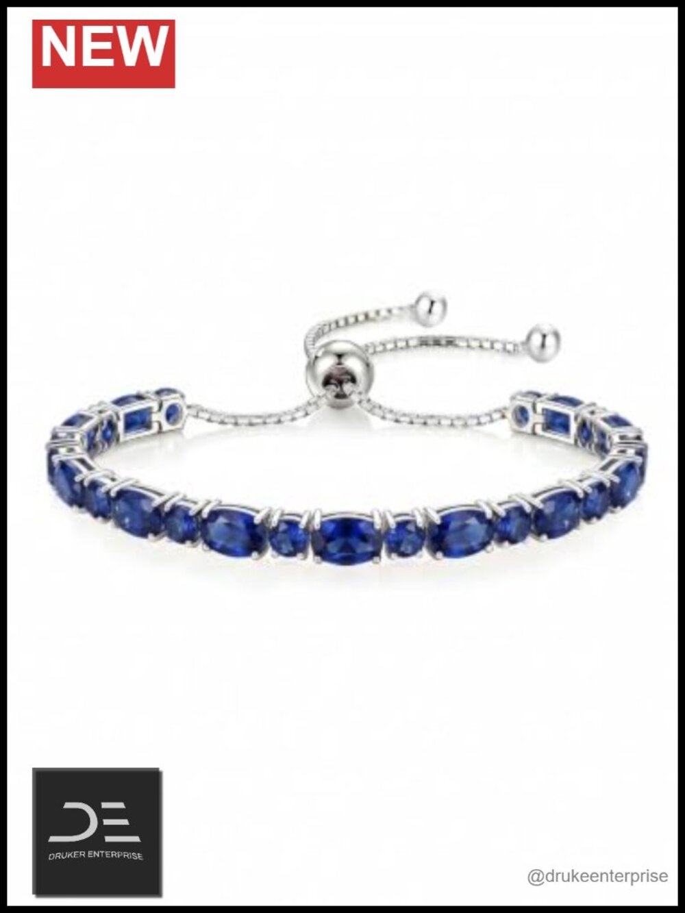 Adjustable Tennis Bracelet for Women - White Gold Plated Sapphire Birthstone